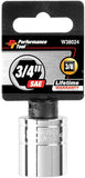 Performance Tool W38024 6-Point Socket, 3/8-Inch Drive, 3/4
