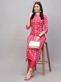 Anni Designer Women'S Cotton Blend Straight Printed Kurta With Pant (Vaagdevi Pink-Nw_S_Pink_Small),Pink,S,,,