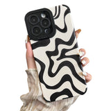 Sayoaho Designed for iPhone 13 Pro Phone Case, Soft PU Leather TPU and Cute Art Wavy Painted for Women Girls, Slim Protective Sh