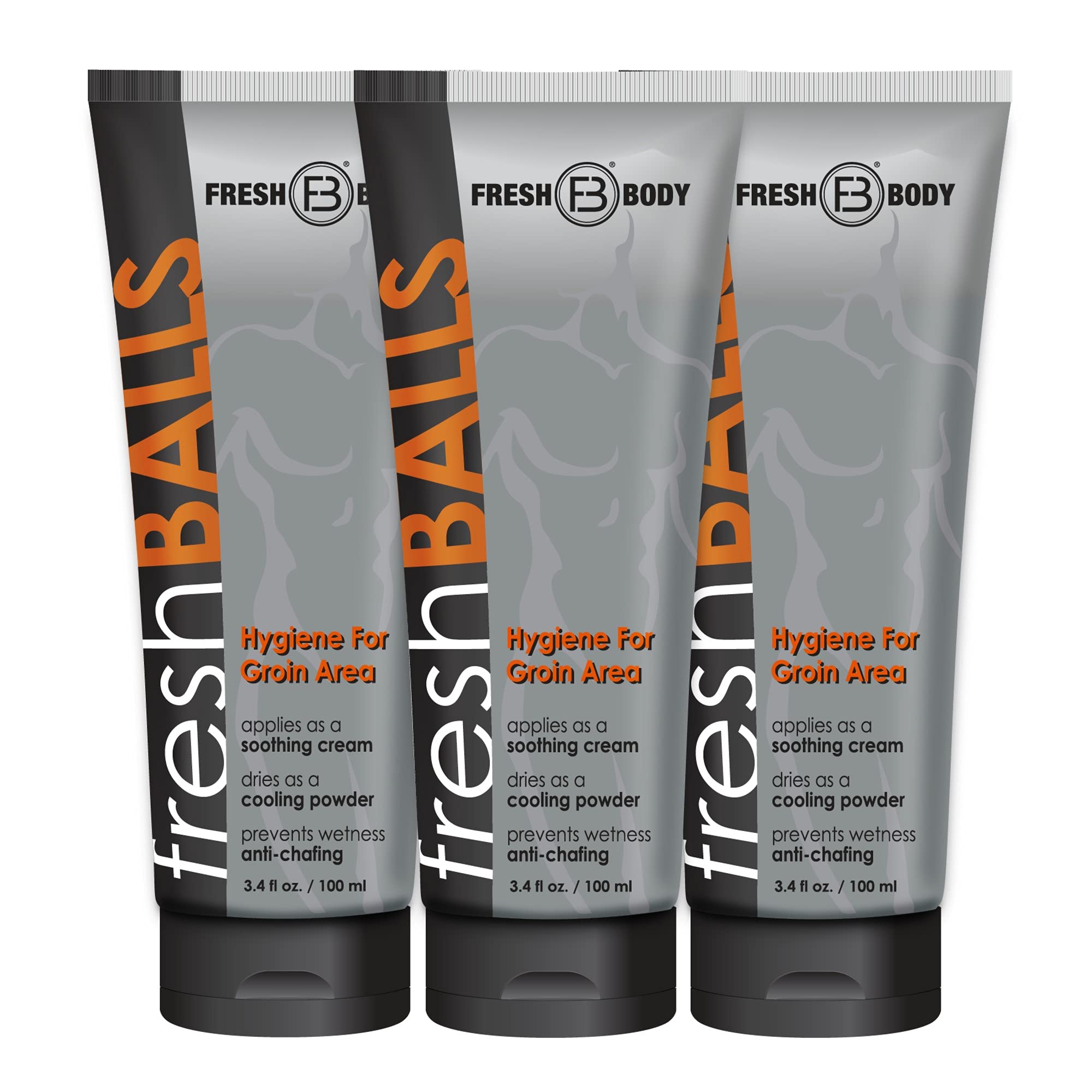 Fresh Body FB - Fresh Balls Lotion, 34 fl oz (3 Pack) Anti-chafing Mens Soothing cream to Powder Balls Deodorant and Hygiene fo