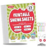 15 Pcs Printable Shrinky Dink Sheets, Safe Printable Shrink Plastic Sheet Films Paper Set with Key Rings, Earring Accessories fo