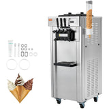 VEVOR 1850W Commercial Soft Ice Cream Machine 3 Flavors 5.5 to 8.2Gallon per Hour PreCooling at Night Auto Clean LCDPanel for Re