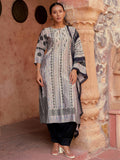Libas Womens Printed Silk Blend Straight Kurta With Salwar And Dupatta Grey Xs