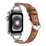 Osber Leather Band Compatible with Apple Watch Women 42mm 44mm 45mm 49mm(Ultra), Genuine Leather Strap with D-Shape Silver Metal
