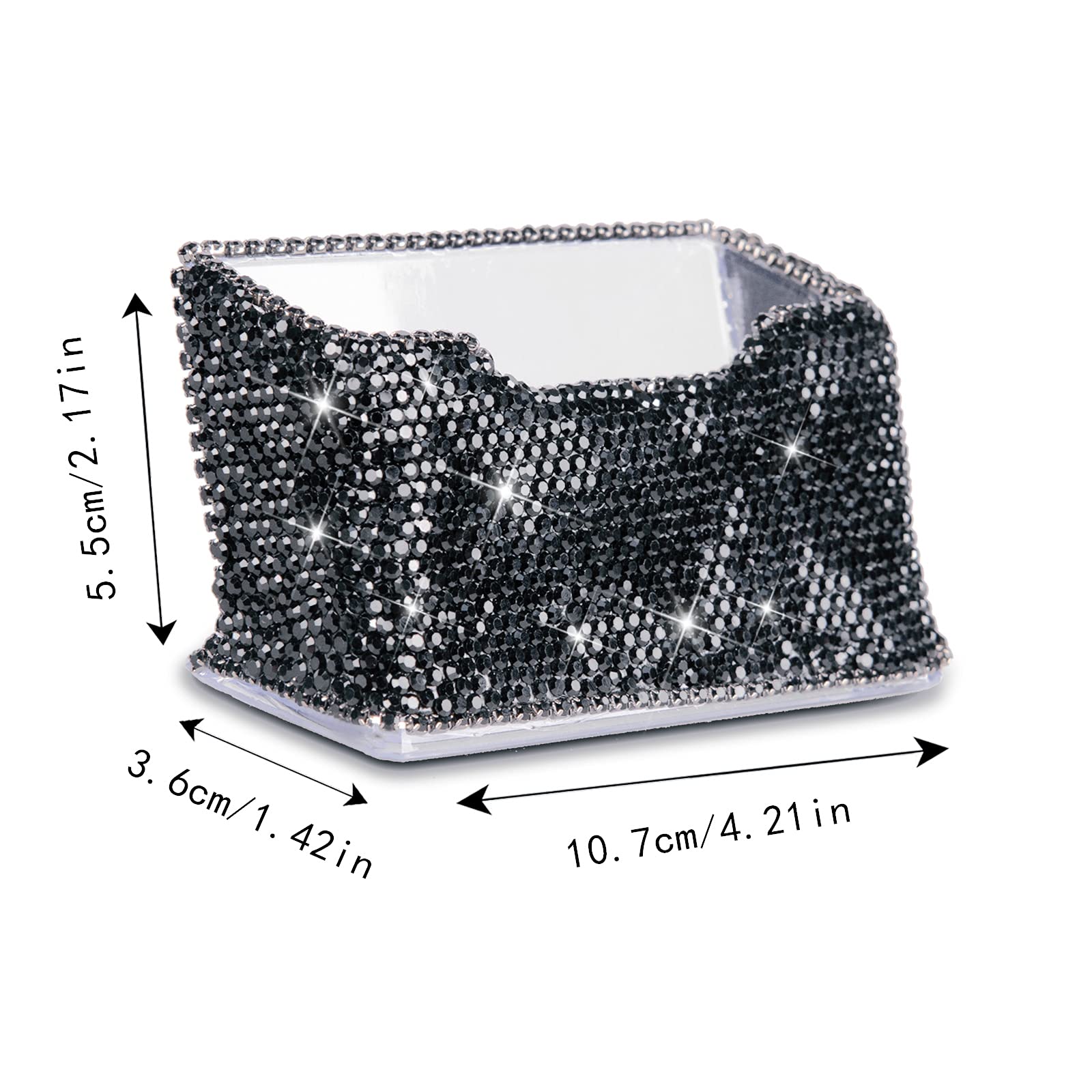 Business Card Holder Stand for Office - Professional & Luxury Display Womens Office Name Card with White Crystal Accessories (Bl