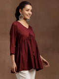 Libas Women'S Silk Blend Solid Regular Kurti (29143 Burgundy Burgundy 2Xl