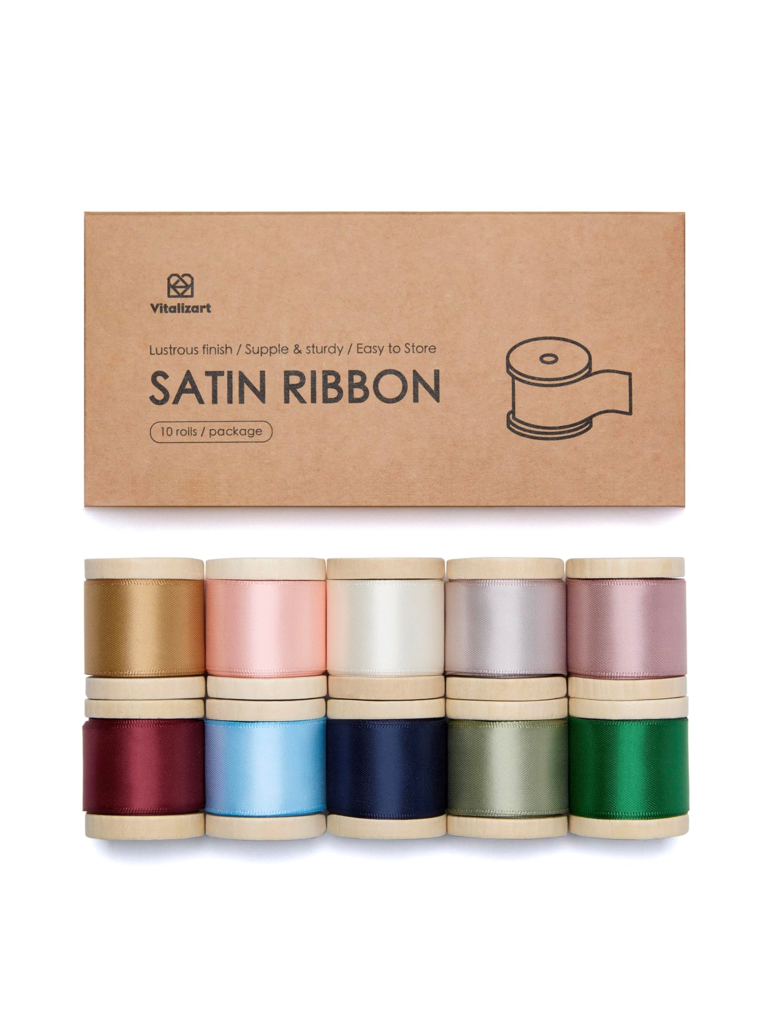 Vitalizart Silk Ribbon Satin 1 Inch for Gift Wrapping Crafts Assorted Rainbow Fabric Ribbon for Hair Flower Bouquet Wedding Ball