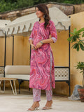 Gosriki Women'S Cotton Blend Printed Straight Kurta With Pant (Charan-Rani-Nw-Gs_L_Pink_Large),Pink,,B0CDPTV3GR