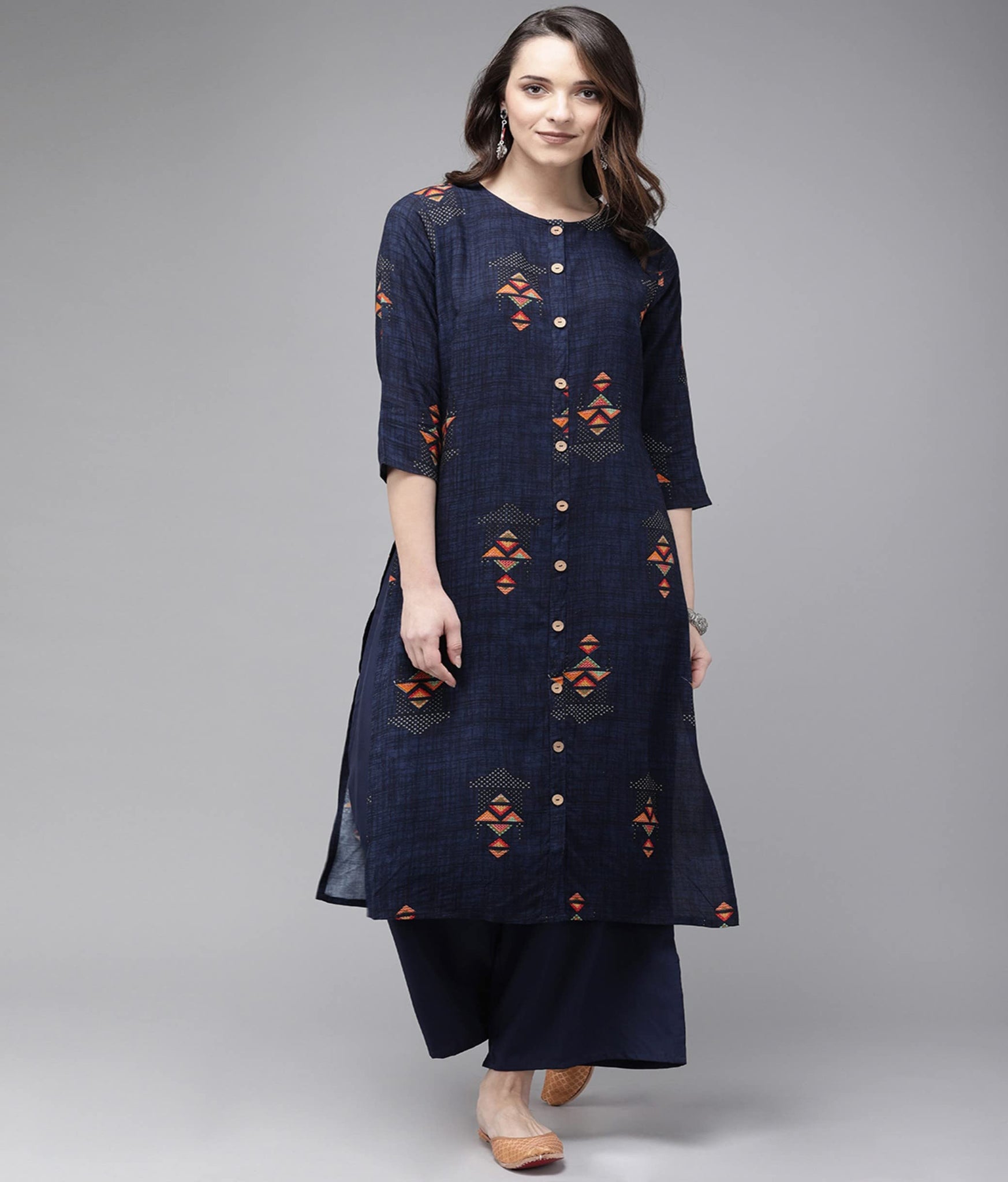Anni Designer Women'S Cotton Blend Straight Printed Kurta With Palazzo (Ekde Blue_S_Blue_Small),Blue,S,Cotton Blend,Straight,Dupatta, Palazzo
