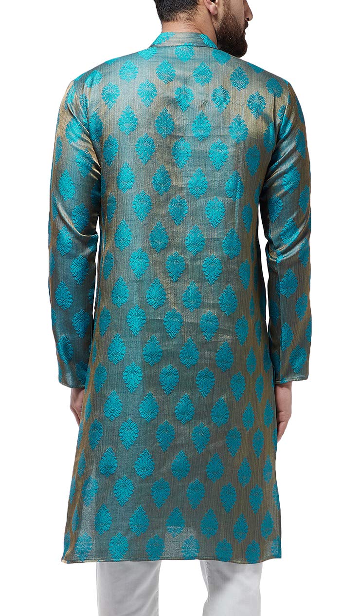 Sojanya (Since 1958, Men'S Jacquard Silk Teal Blue Only Long Kurta, Size: 40