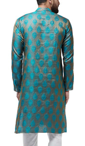 Sojanya (Since 1958, Men'S Jacquard Silk Teal Blue Only Long Kurta, Size: 40