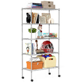 BestOffice | 5-Tier Wire Storage Shelves with Wheels | 14 x 30 x 61 | Chrome | with Adjustable Racks | Heavy-Duty Metal Shelf, H
