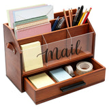 HYMENEX Wood Desk Organizer with Drawer, Bill Mail Organizer Countertop Workspace Organizers for Office Supplies Desk Organizati