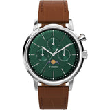 Timex Marlin Analog Watch For Man With Green Round Dial & Brown Leather Strap Band Water Resistant Men'S Wrist Watches - Tw2W510
