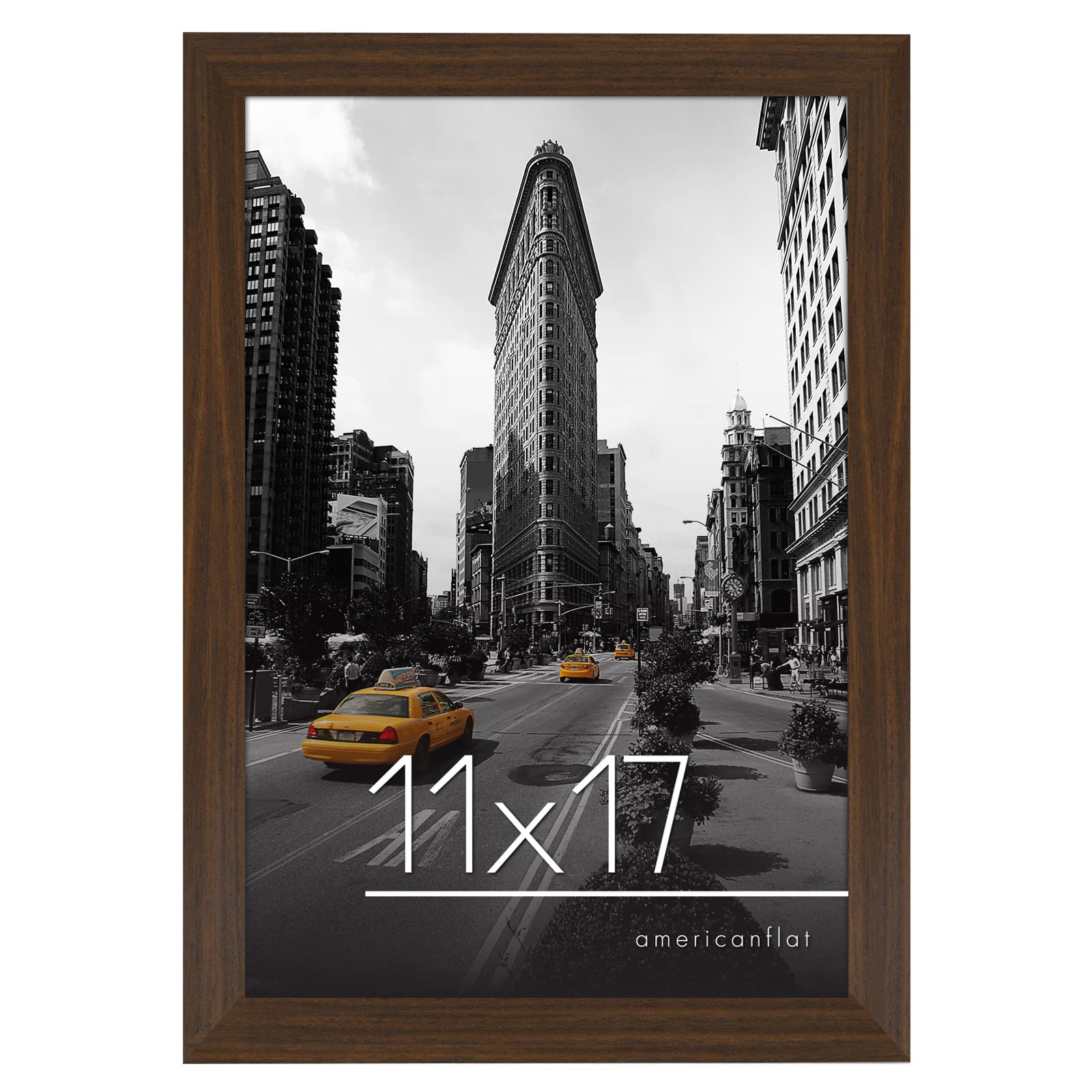 Americanflat 11x17 Walnut Picture Frame - Legal Sized Paper Display. - composite Wood with Shatter Resistant glass - Wall Mounte
