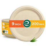 ECO SOUL 100% Compostable 9 Inch Paper Plates 200 [2x100 Pc] Disposable Party Plates I Heavy Duty Eco-Friendly Sturdy Dinner, We