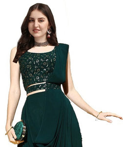 Fashion Basket Women'S Georgette Semi-Stitched Lehenga Choli ($P-Fb-Lh-L8215-17_Dark Green_Free Size)