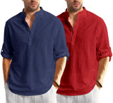 Bellstone Men's Cotton Blend Solid Regular Dress Shirt (KURTA1600_Combo_Navy & Maroon_M