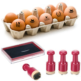 4 Pcs Fresh Egg Stamp with Black Ink Oils Round Rubber Stamp for Eggs Farm Self Ink Custom Stamp with Ink Pad Egg Cartons for Ch