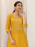 Libas Women'S Silk Floral Straight Kurtas (98153_Mustard_S)