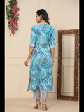 Gosriki Women'S Cotton Blend Printed Straight Kurta With Pant (Charan-Sky-Gs_Xxl_Sky Blue_Xx-Large),Sky Blue,2,B0CDPS9D7B