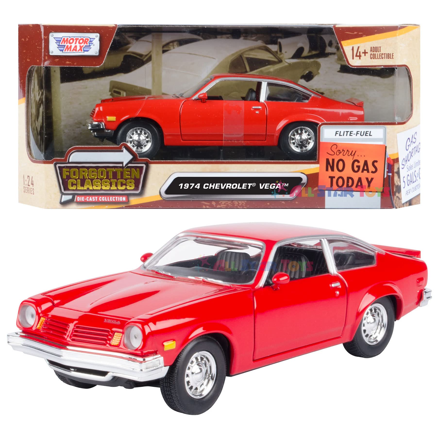 1974 Chevrolet Vega Red Forgotten Classics Series 1/24 Diecast Model Car By Motormax
