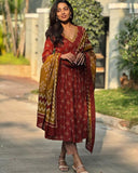 Gosriki Women'S Rayon Blend Anarkali Printed Kurta With Pant & Dupatta (Nirmal Maroon-Gs_Xxl_Maroon_Xx-Large),Maroon,2,B0DBM2G97D