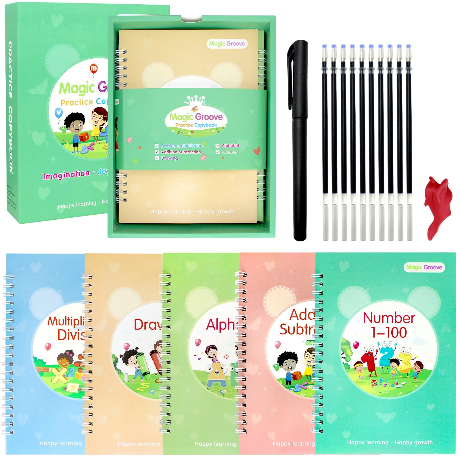 5 PCS Grooved Writing Books for Kids Children Reusable Magic Practice Copy Book Writing Workbook Magic Ink Copy Books for Presch