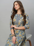 Anni Designer Women'S Cotton Blend Straight Printed Kurta With Pant Set (Prachi Blue_3Xl_Blue_Xxx-Large),Blue,3XL,Cotton Blend,Regular,