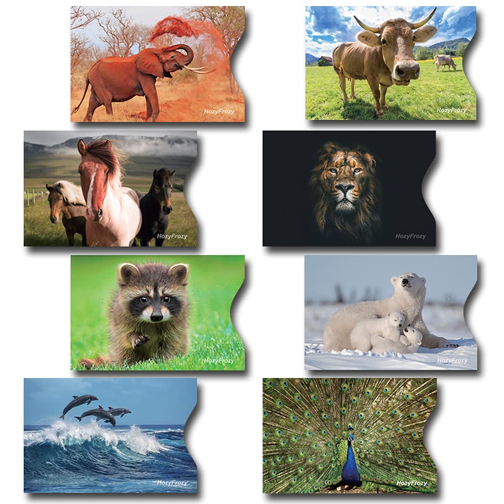8 RFID Blocking Sleeves, Credit Card Protector, Anti-Theft Credit Card Holder, with Lion, Horses, Elephant, Dolphins, Cow, Peaco
