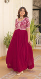 Fashion Basket Georgette Embroidered Anarkali Gown For Women Pink Pink M E6246