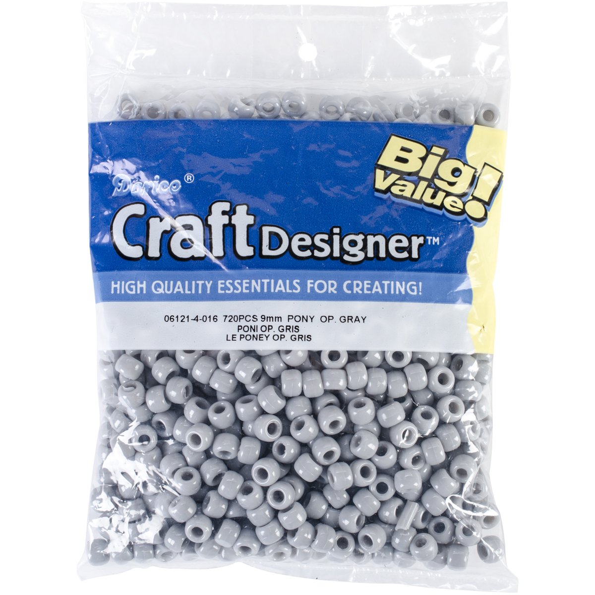 Darice 06121-4-016 Opaque Gray Pony Beads - Great Craft Projects for All Ages - Bead Jewelry, Ornaments, Key Chains, Hair Beadin