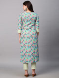 Gosriki Women'S Cotton Blend Printed Straight Kurta With Pant (Fall Green-Nwfb08-Gs_M_Green_Medium),Green,,B0BTJ7R6G6