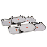 Sumeet Stainless Steel Big Square Shape Plate/Dinner Plate/Lunch Meal Plate Set of 6pcs, 28cm Dia, Silver