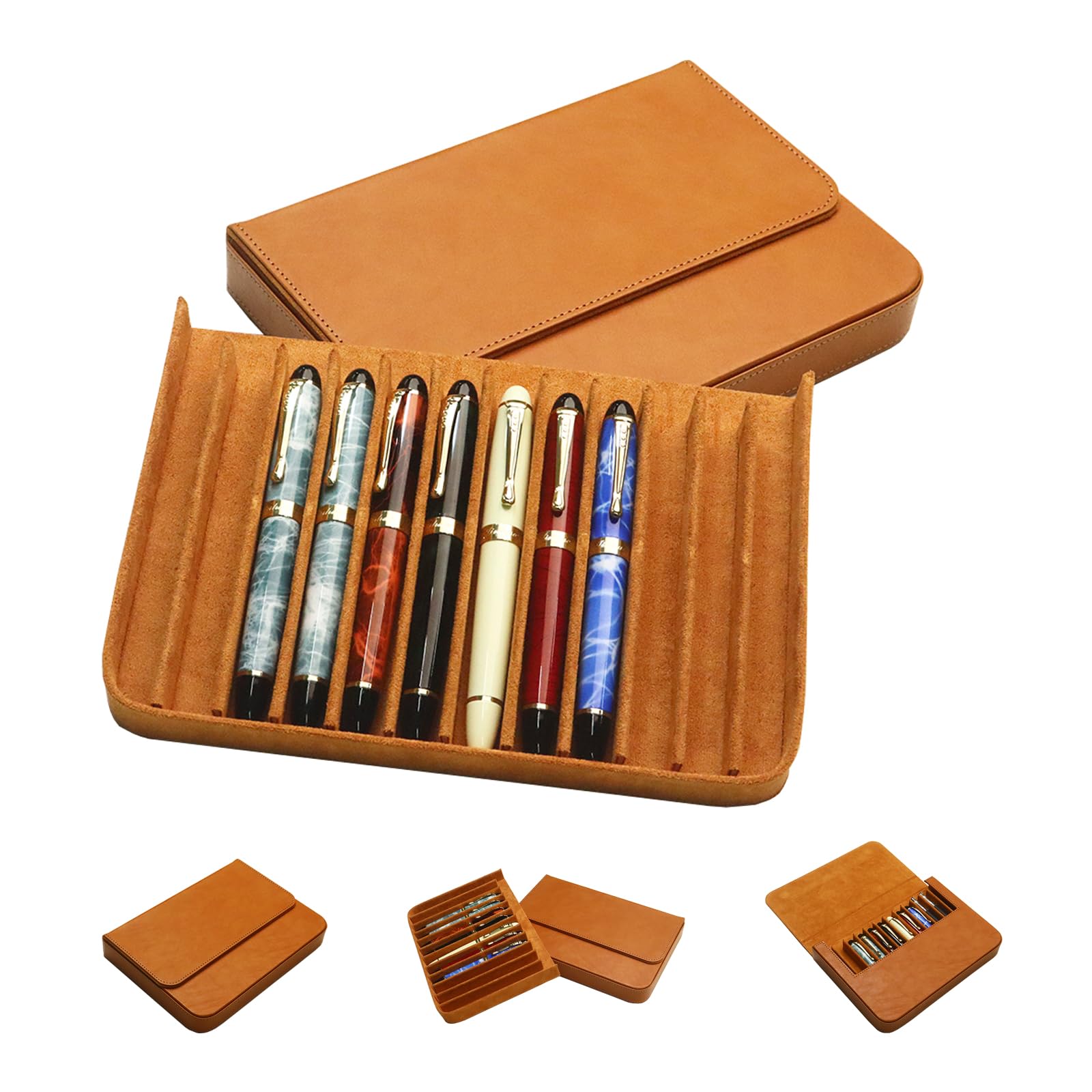 MIVLXLX Leather 12 Fountain Pen/Pencil Tray Case Organizer, Fashion Design, Handmade, Magnetic Closure with Drawer, Christmas Gi