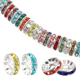100 Pcs 10mm Large Hole Rhinestone Spacer Beads, Silver Plated Mix Colors Bead 0.12 in Hole Rondelle Crystal Rhinestone Spacer L