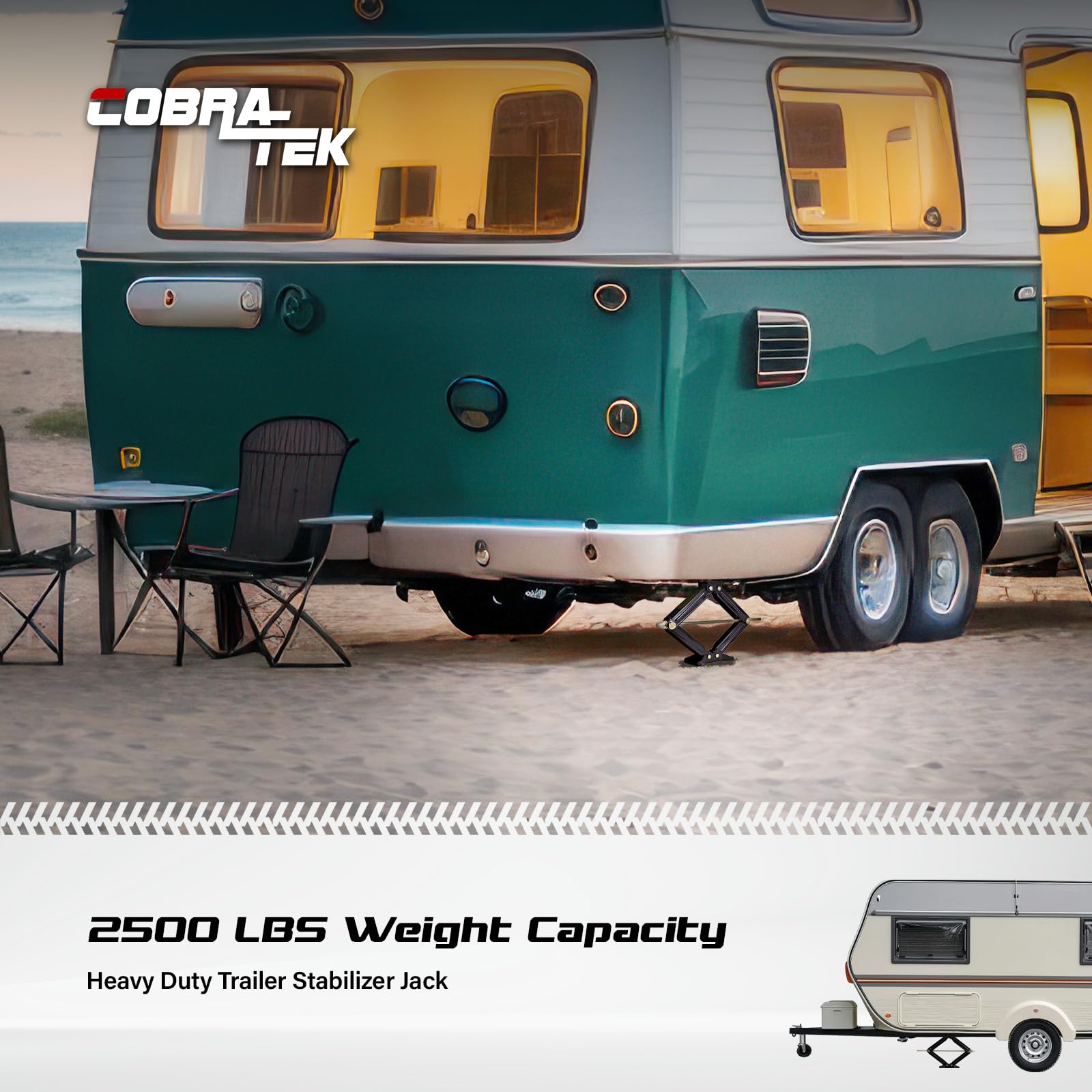 Cobra-Tek Universal RV Camper Travel Trailer Stabilizer Leveling Scissor Jack, Bolt-on or Weld-on, 2500 lbs Load Capacity, 24