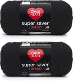 Red Heart Super Saver Jumbo Black Yarn 2 Pack of 396g/14oz Acrylic 4 Medium (Worsted) 744 Yards Knitting/Crochet
