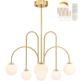 Bagood Gold Sputnik Chandeliers 6-Light Sputnik Light Fixture Mid Century Modern Chandelier with Milk Glass Globe Shade 29.5