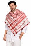 Skhoza MenS Superior Cotton Desert Scarf Arab Keffiyeh (Red/White)