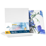 PHOENIX Watercolor Canvas Boards for Painting - 10x10 Inch/6 Pack, 100% Cotton Water Color Square Canvas Panels, 8 Oz. / 260g Wh
