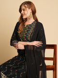 Anni Designer Women'S Cotton Blend Straight Printed Kurta With Pant & Dupatta (Kamita Black-Nw_S_Black_Small),Black,S,,,
