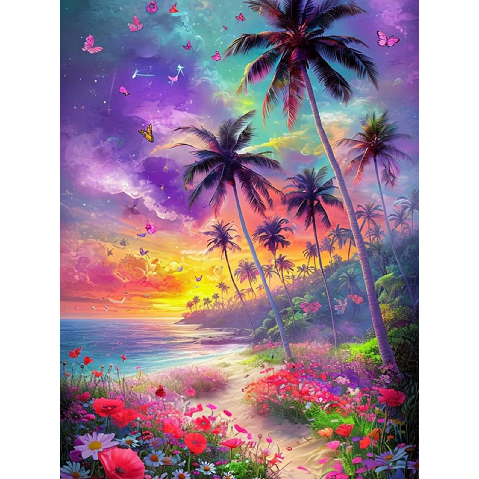 Diamond Art Kits for Adults - Beach Full Round Drill Diamond Painting Kit with Tools - 5D DIY Embroidery Craft Kits for Home Dec