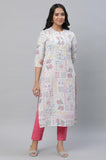 Aurelia White Geometric Printed Printed Cotton Straight Long Kurta For Women White Xl