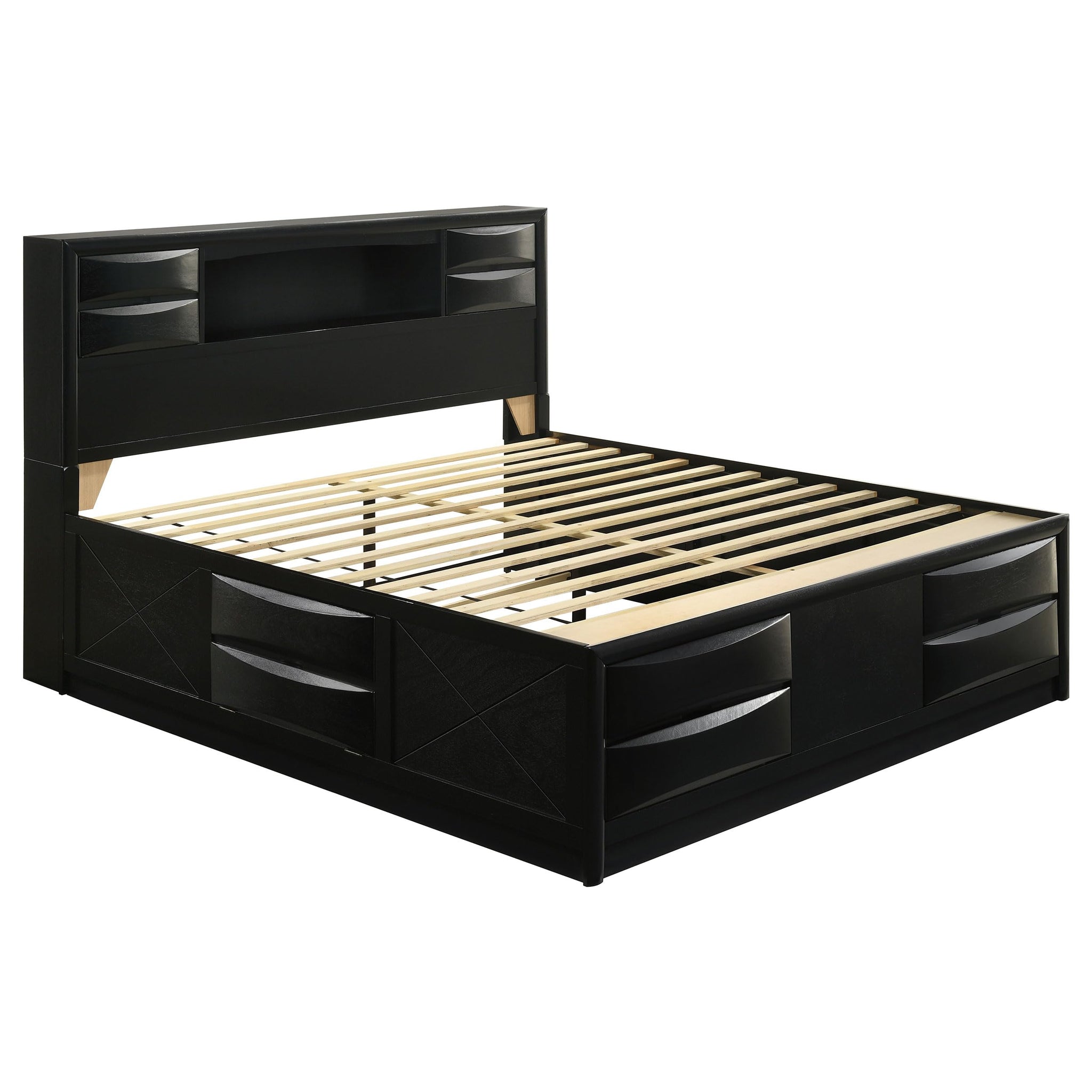 Coaster Home Furnishings Briana Transitional Wood Eastern King Size Storage Bookcase Bed Frame Platform Bed 56-Inch Headboard Black 202701Ke