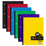 Bazic Notebook Wide Ruled 1 Subject 80 Sheets Wireless Notebooks, 3 Punched Holes Lined Composition Book, Assorted Color, 6Pack