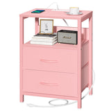 Yoobure Nightstand with Charging Station, Small Night Stand with Fabric Drawers and Storage Shelf for Bedrooms, Nightstands for 