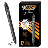 BIC Gelocity Quick Dry Black Gel Pens, Medium Point (0.7mm), 12Count Pack, Retractable Gel Pens With Comfortable Full Grip