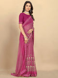 Rangita Women Abstract Printed Georgette Saree With Blouse Piece - Purple (Size 5.5 Mtr)