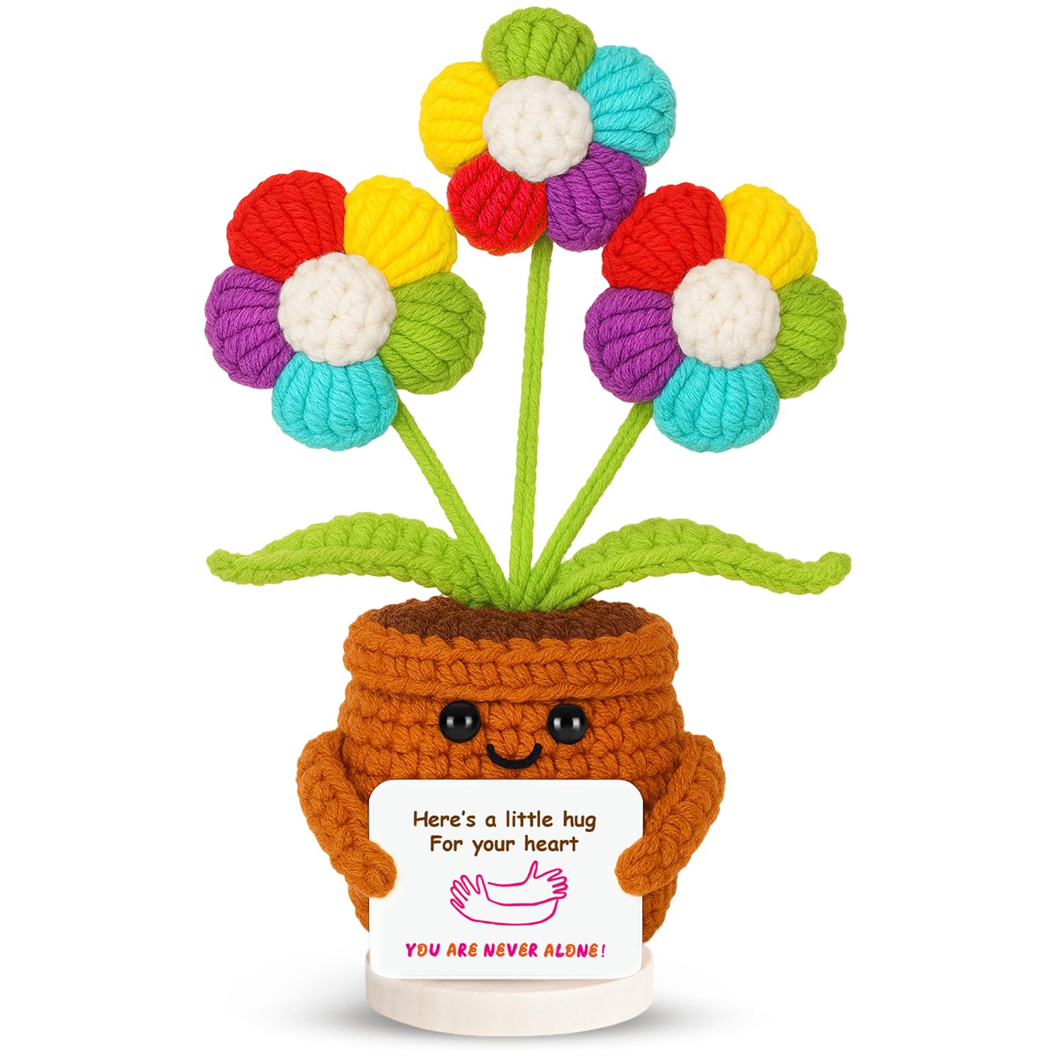 penzoos Hug Daisy - Handmade Crochet Support Flower, Colorful Knitted Plant with Heres a HugCard, Gift for Birthday, Graduat